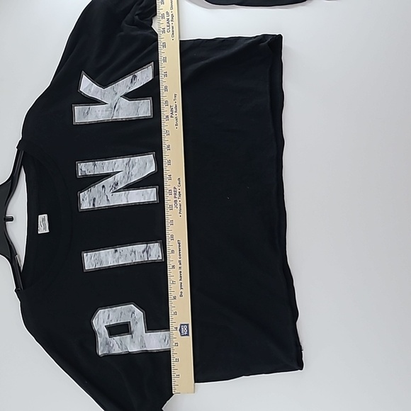 PINK VICTORIA'S SECRET Black Long Sleeve Cropped Tee Shirt - Size Medium - Picture 12 of 13